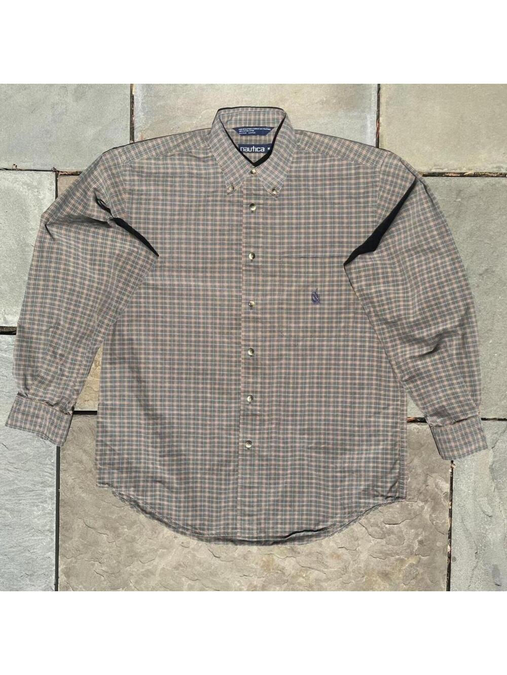 Vintage 90s Olive Green/Burnt Orange Plaid Button Down Shirt